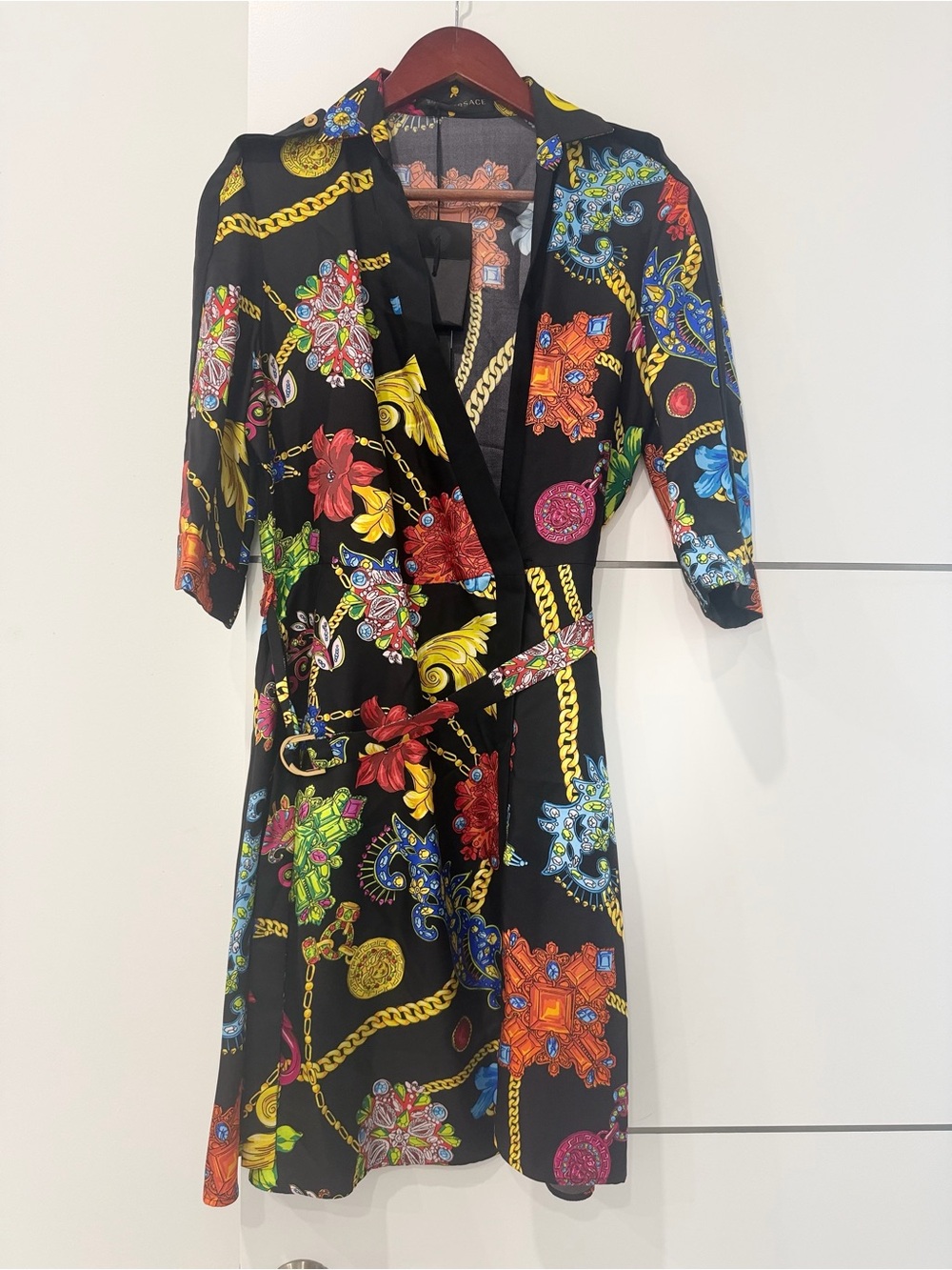Versace Catene Print Silk Dress in Black